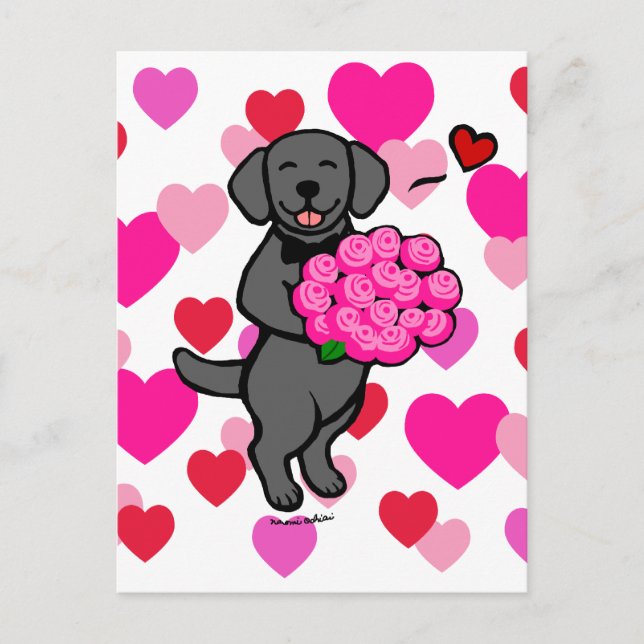 Tarjeta de El día de San Valentín Black Lab Puppy (Anverso)