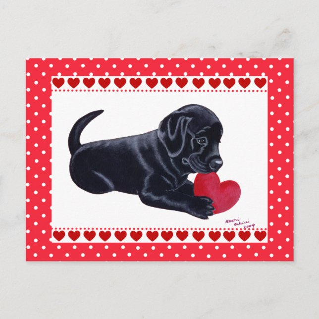 Tarjeta de El día de San Valentín Black Lab Puppy (Anverso)