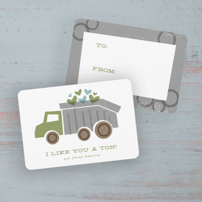 Tarjeta de El día de San Valentín de clase para ni (Modern hand drawn dump truck kids classroom Valentine's Day Cards.)
