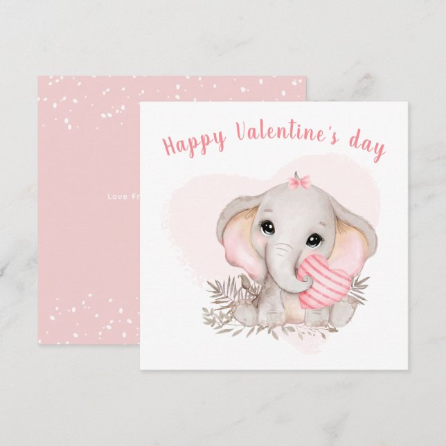 Tarjeta de El día de San Valentín de elefante rosa (Anverso / Reverso)