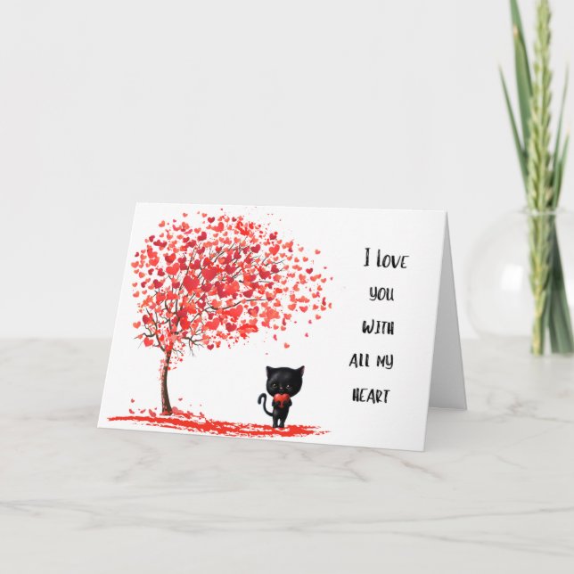 Tarjeta de El día de San Valentín de gato negro co (Anverso)