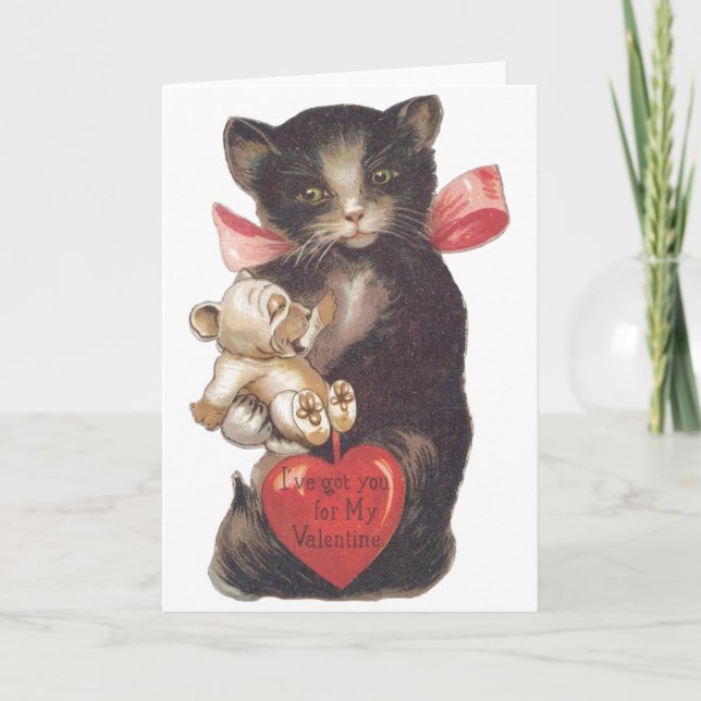 Tarjeta de El día de San Valentín de gato negro vi (Anverso)