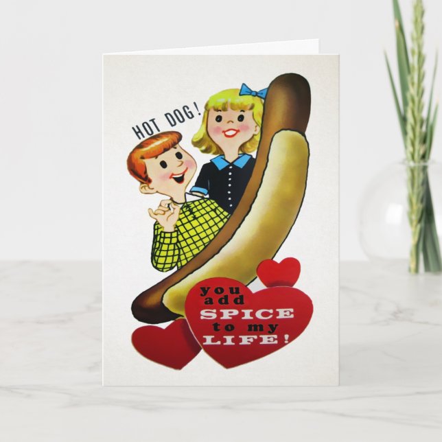 Tarjeta de El día de San Valentín de Hotdog de épo (Anverso)
