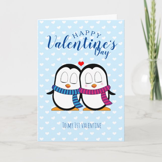 Tarjeta de El día de San Valentín de pingüino (2) (Anverso)