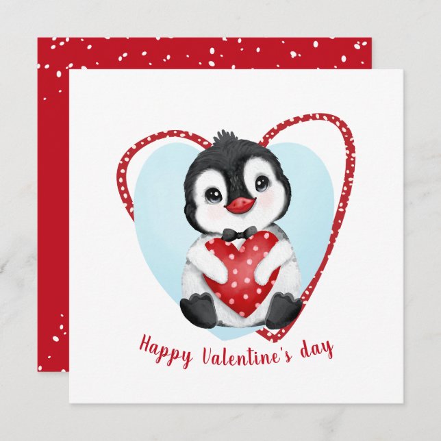 Tarjeta de El día de San Valentín de pingüino cute (Anverso / Reverso)
