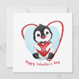 Tarjeta de El día de San Valentín de pingüino cute