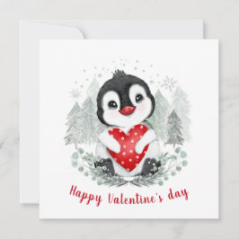 Tarjeta de El día de San Valentín de pingüino cute