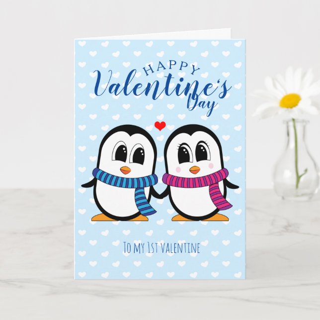 Tarjeta de El día de San Valentín de pingüino cute (Planta pequeña)