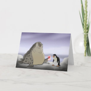 Tarjeta de El día de San Valentín de pinguino y fo