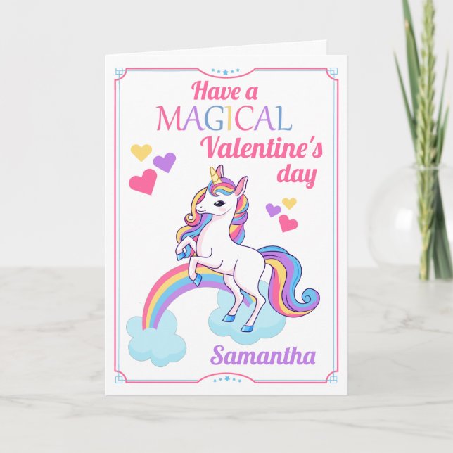 Tarjeta de El día de San Valentín de unicornio mág (Anverso)