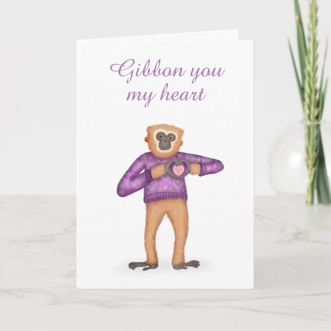 Tarjeta de El día de San Valentín gibbon (Anverso)