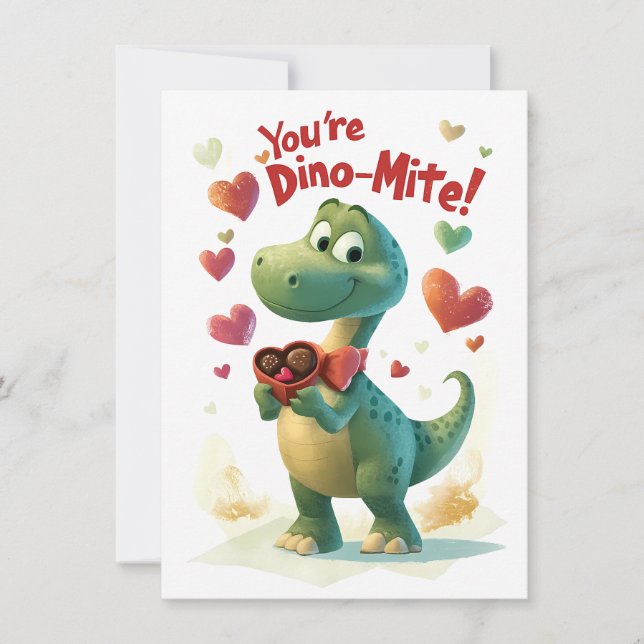 Tarjeta de El día de San Valentín para niños Dino- (Anverso)