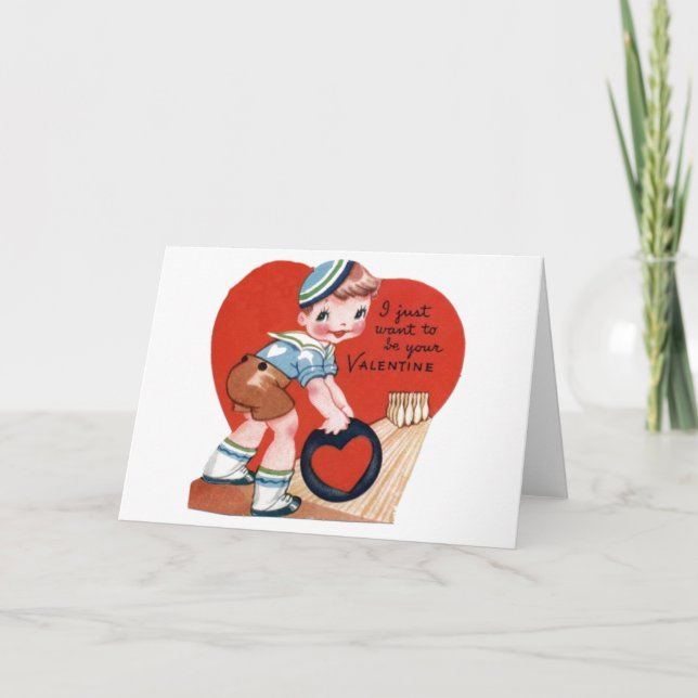 Tarjeta de El día de San Valentín Retro Bowler (Anverso)