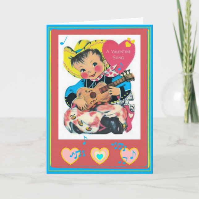 Tarjeta de El día de San Valentín retro canto Cowb (Anverso)