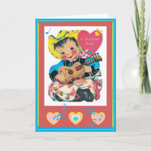Tarjeta de El día de San Valentín retro canto Cowb