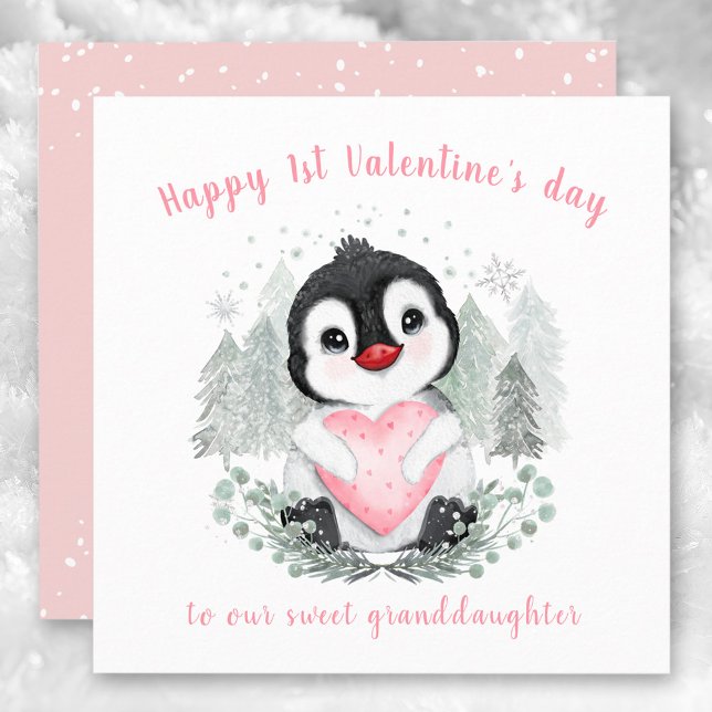 Tarjeta de El día de San Valentín rosa pingüino (Cute Penguin pink Valentine's day Card)