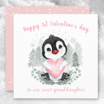 Tarjeta de El día de San Valentín rosa pingüino