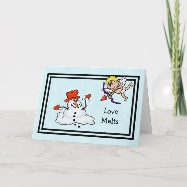 Tarjeta de El día de San Valentín Snowman y Cupid (Anverso)