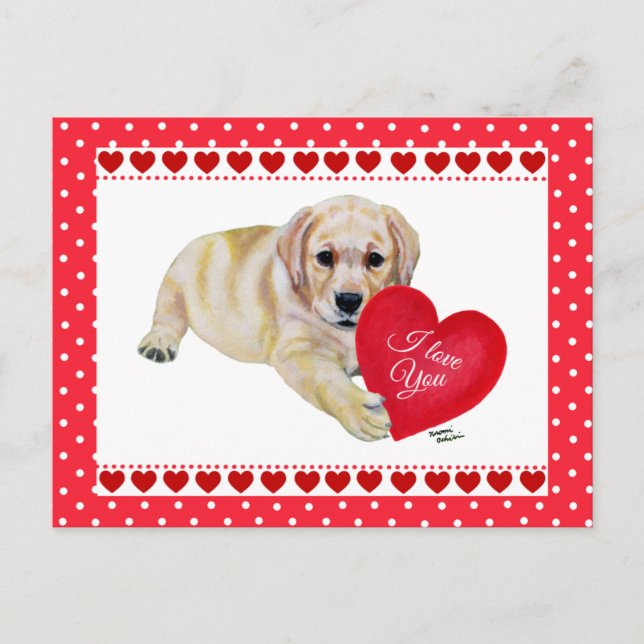 Tarjeta de El día de San Valentín Yellow Lab Puppy (Anverso)