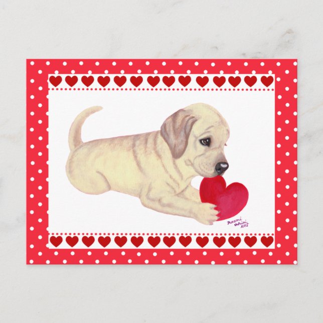 Tarjeta de El día de San Valentín Yellow Lab Puppy (Anverso)