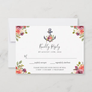 Tarjeta de elección de comida de respuesta de boda