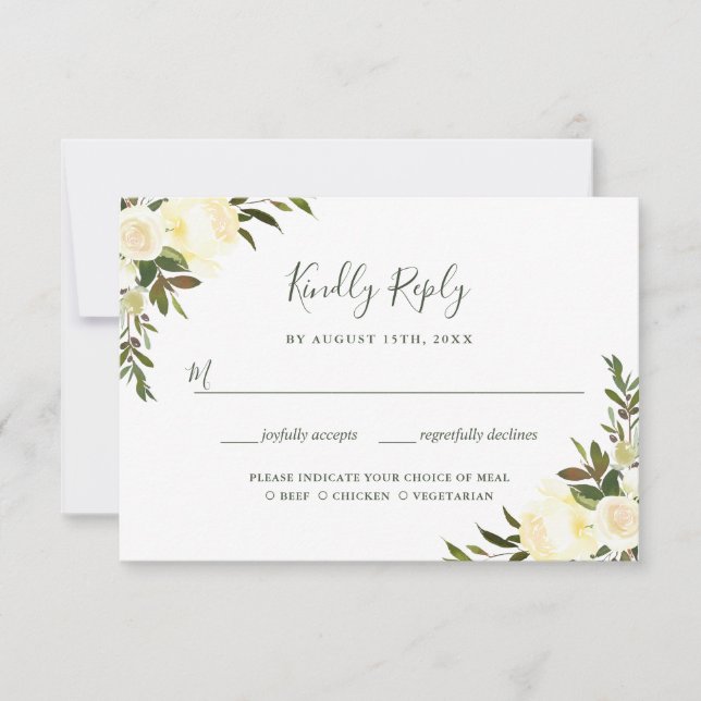 Tarjeta de elección de comida de RSVP de boda flor (Anverso)