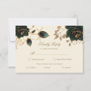 Tarjeta de elección de comida RSVP de rosas dorada