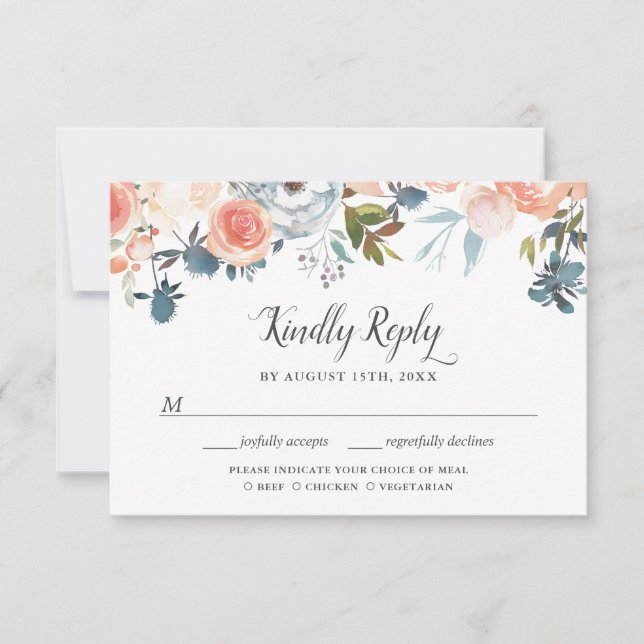 Tarjeta de elección de comida RSVP floral botánica (Anverso)