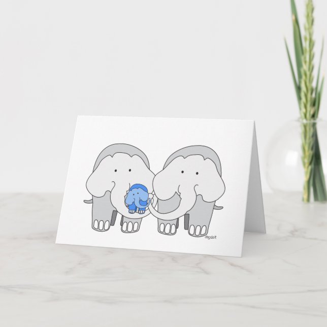 Tarjeta de elefante azul bebé (Anverso)
