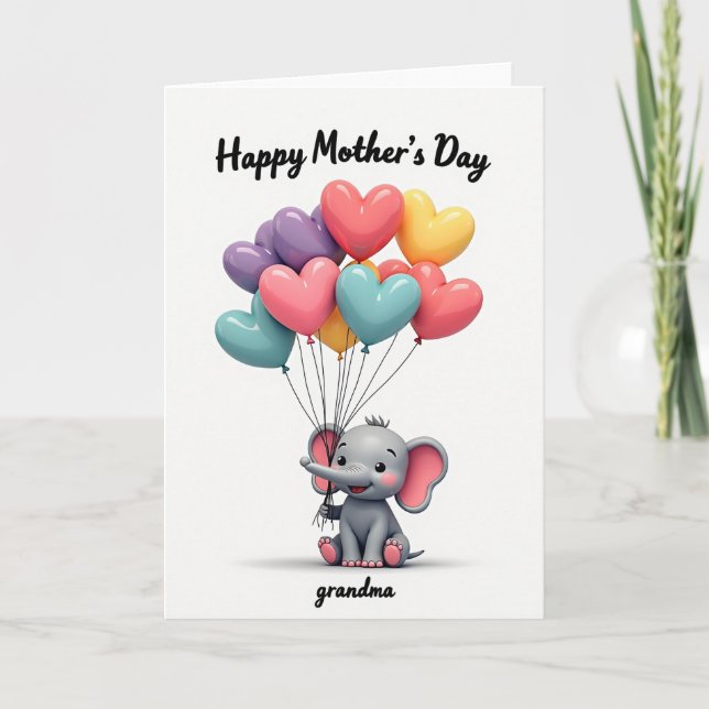 Tarjeta de Elefante con Globos de Pastel (Anverso)