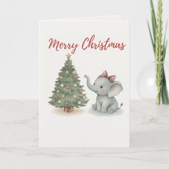 Tarjeta de Elefante de Feliz Navidad Elefante Bebé (Anverso)