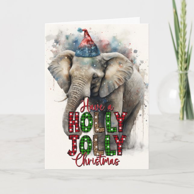 Tarjeta de elefante de Santa de una Feliz y Alegre (Anverso)