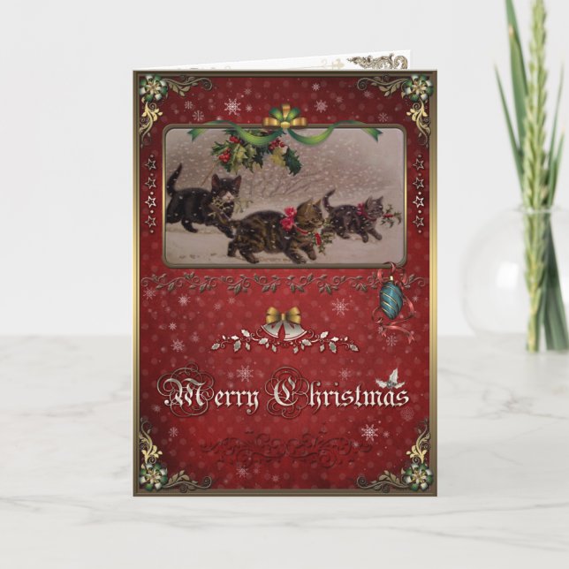 Tarjeta de elegancia para navidades, gatos para Na (Anverso)