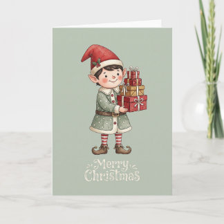 Tarjeta de elfo de Navidad linda
