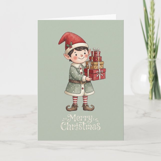 Tarjeta de elfo de Navidad linda (Anverso)