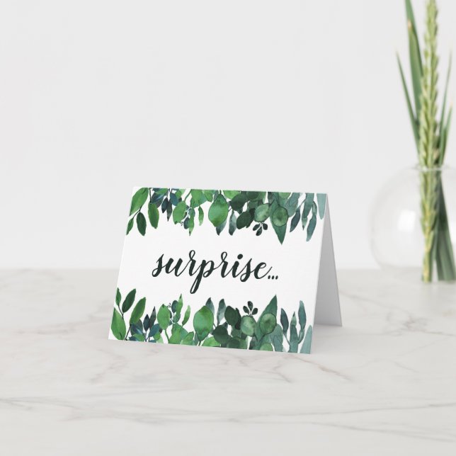 Tarjeta de Embarazo Eucalyptus Greenery Surprise (Anverso)