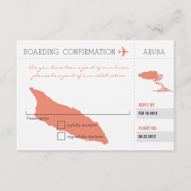 Tarjeta de Embarque a Aruba RSVP (Anverso)