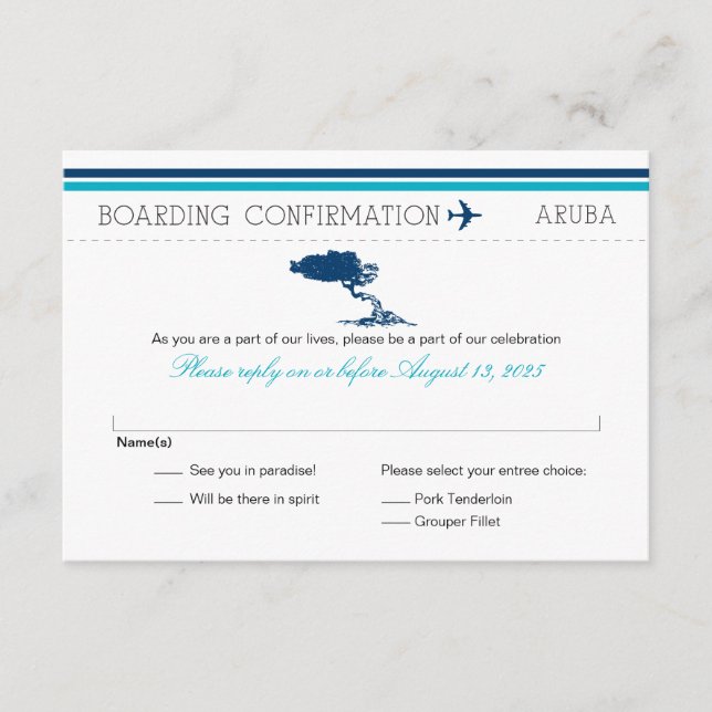 Tarjeta de Embarque a Aruba RSVP (Anverso)