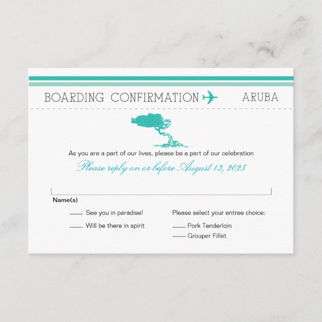 Tarjeta de Embarque a Aruba RSVP (Anverso)