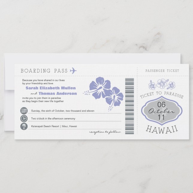 Tarjeta de embarque a invitación de matrimonio haw (Anverso)