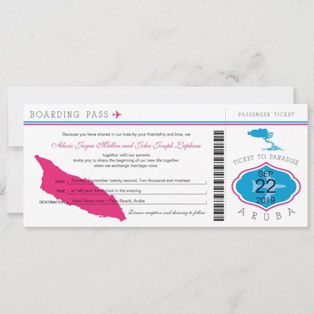 Tarjeta de embarque a la invitación a la boda de A (Anverso)