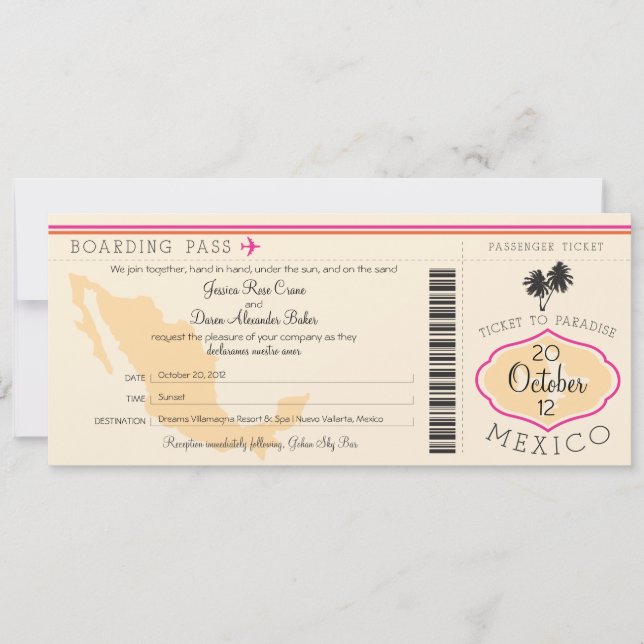 Tarjeta de embarque a la invitación a la boda de M (Anverso)
