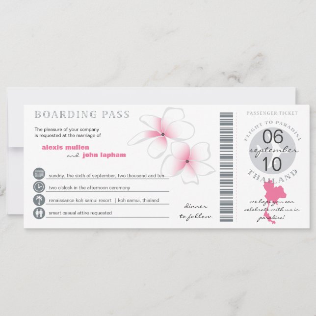 Tarjeta de embarque a la invitación de boda de Tai (Anverso)