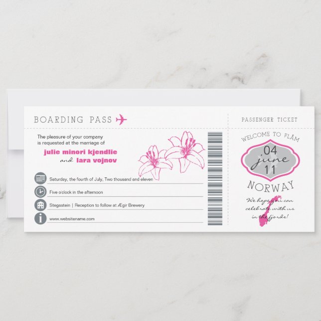 Tarjeta de embarque a la invitación de matrimonio  (Anverso)