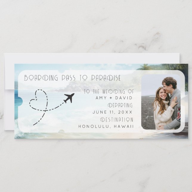 Tarjeta de embarque al Boda de código QR Paradise (Anverso)