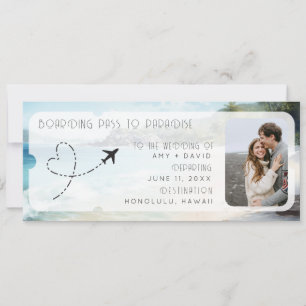Tarjeta de embarque al Boda de código QR Paradise