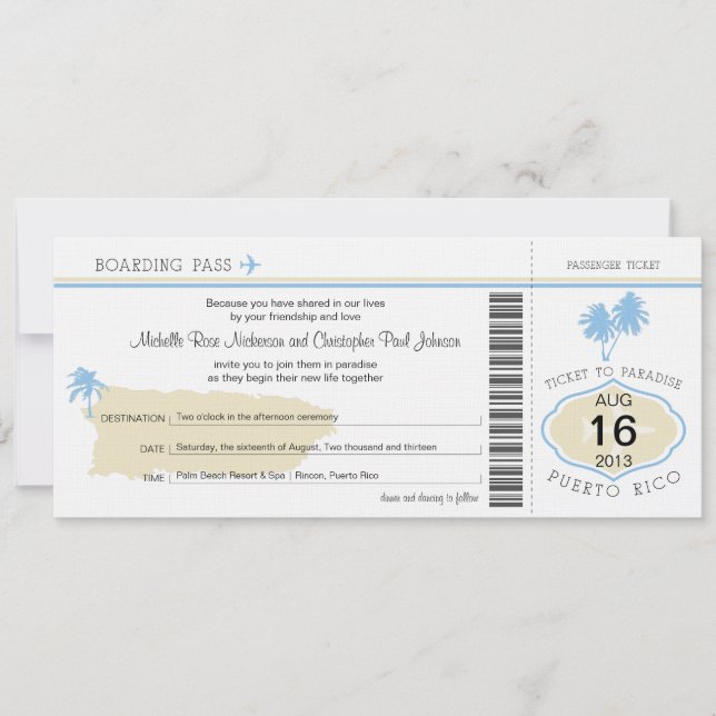 Tarjeta de embarque al Boda de Puerto Rico (Anverso)