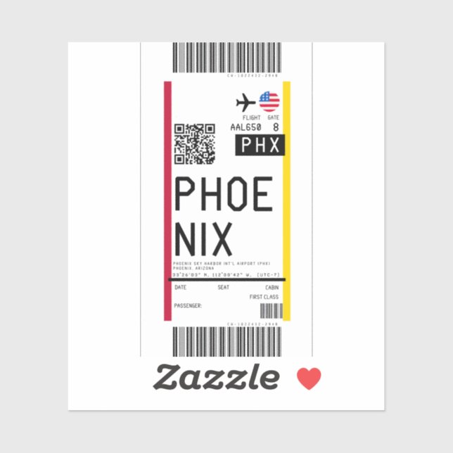 Tarjeta de embarque al Pegatina de Phoenix (PHX) (Hoja)