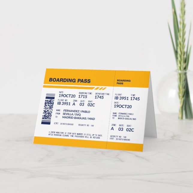 Tarjeta de embarque - Amarillo (Anverso)