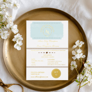 Tarjeta de Embarque Azul Polvoriento Boda Cósmica 